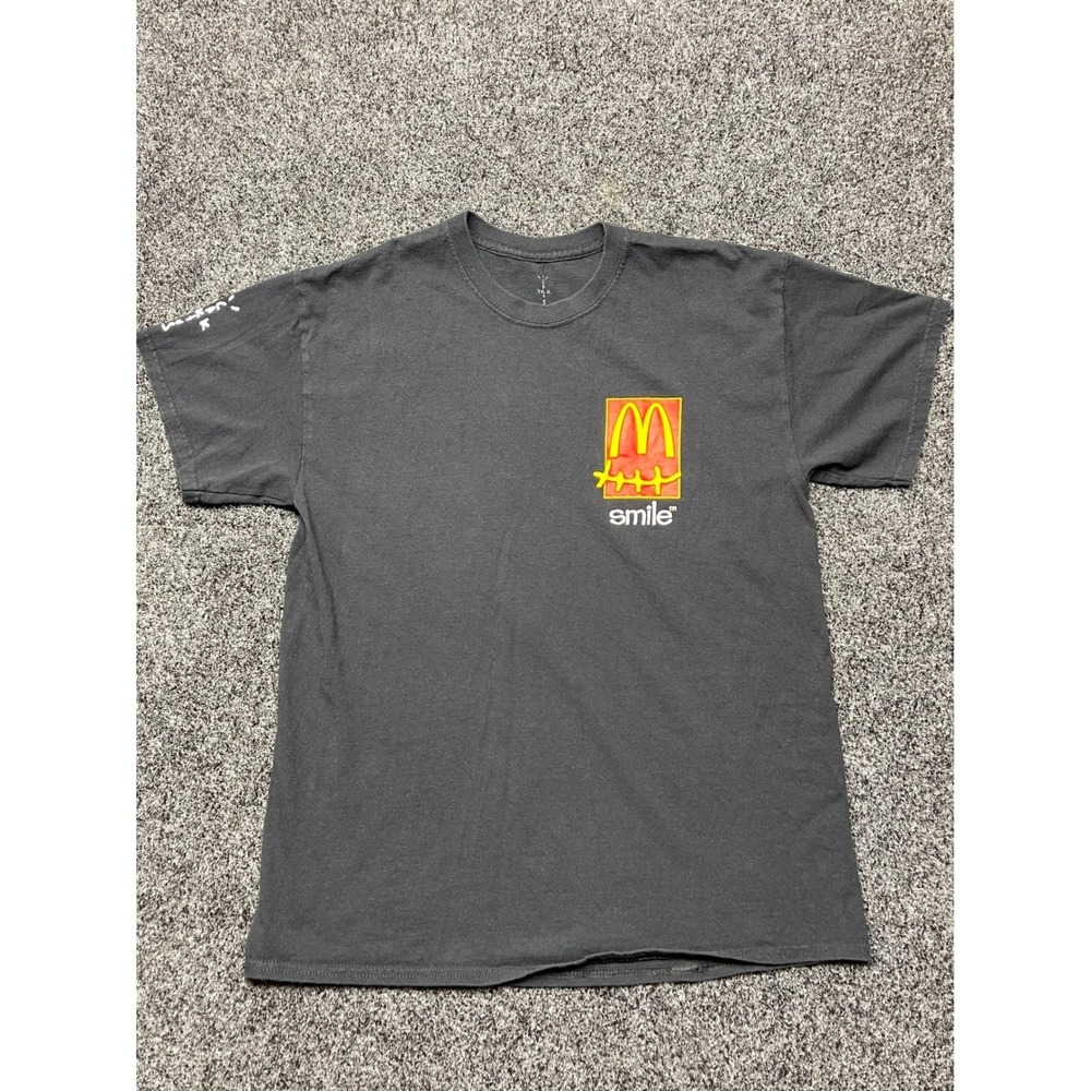 Travis Scott Cactus Jack McDonald's Smile T-Shirt Washed Black Mens Medium